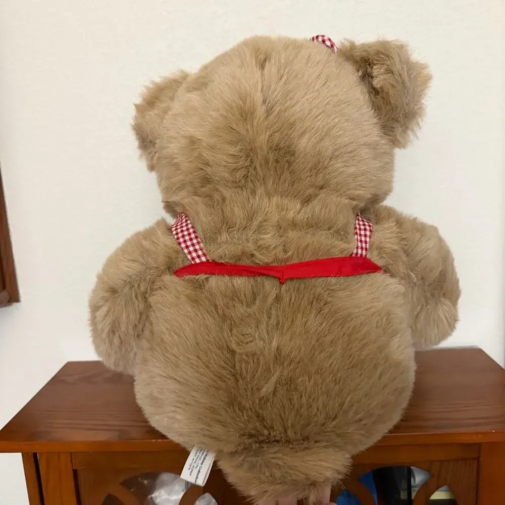 RARE Vtg JC Penny Holiday Collection Bear Large Plush Gingham Apron Christmas